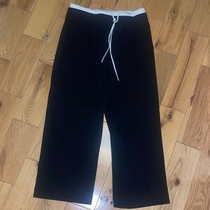 Women's Black Wide Leg Pants with White Silk waist